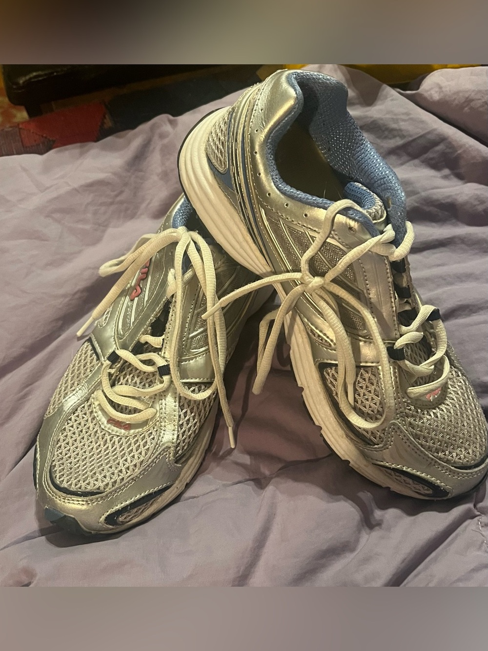 Fila Women's Silver and Light Blue Athletic Running Shoes